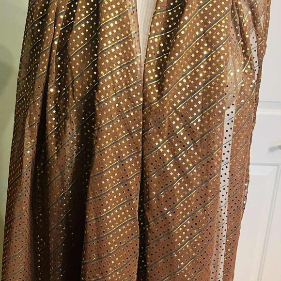 NWT Handmade Brown & Gold Scarf by Sana – Geometric Glow Design - Picture 6 of 12